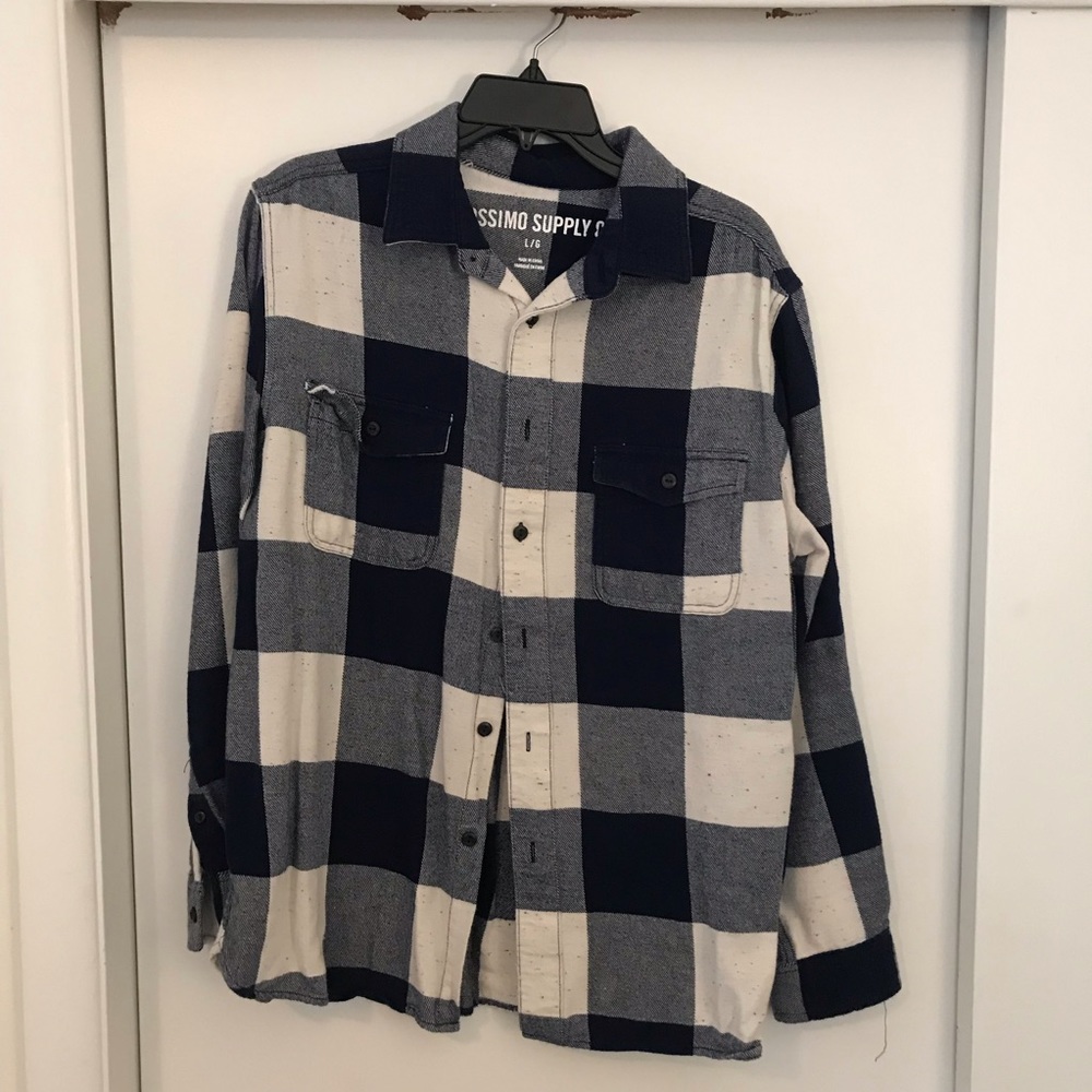 Blue and cream buffalo check flannel shirt